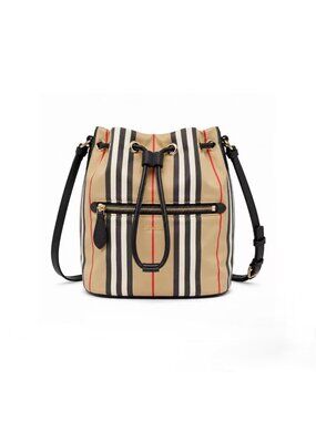 Burberry Drawstring Pouch Nylon Mini Bucket Bag Archive Beige Icon Stripe 812146